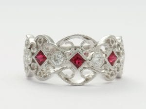 Exquisite Elegance: The Ruby and Diamond Filigree Wedding Ring 