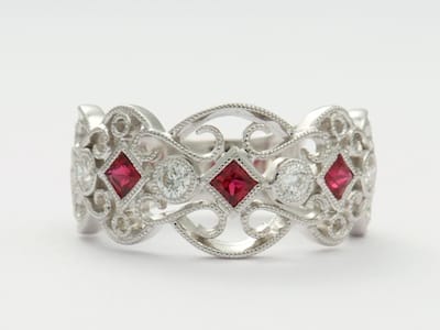 Ruby and Diamond Filigree Wedding Ring Exquisite